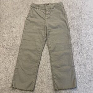 Frank & Eileen Kinsale Pants Womens 2 Green Wide Leg Raw Hem Cotton Flax Spandex